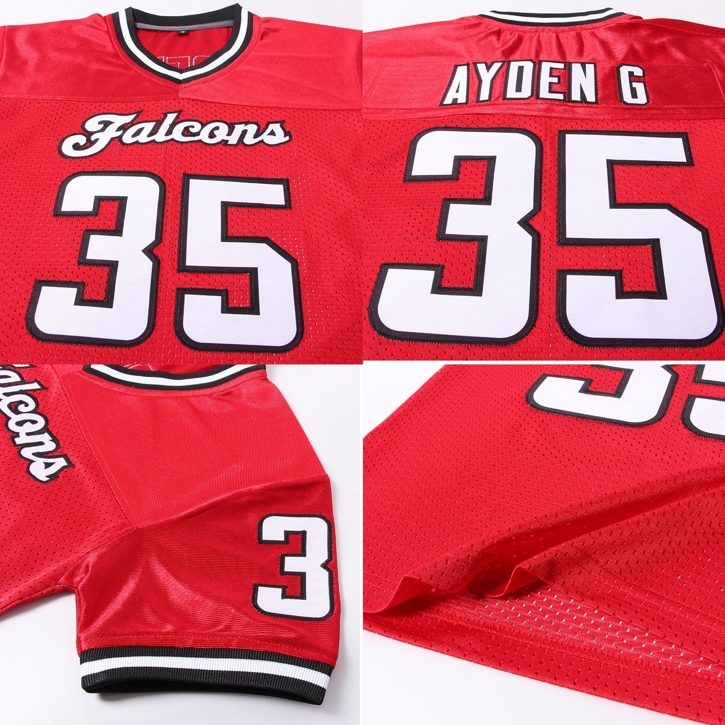 Custom Red White-Black Mesh Authentic Throwback Football Jersey view 7