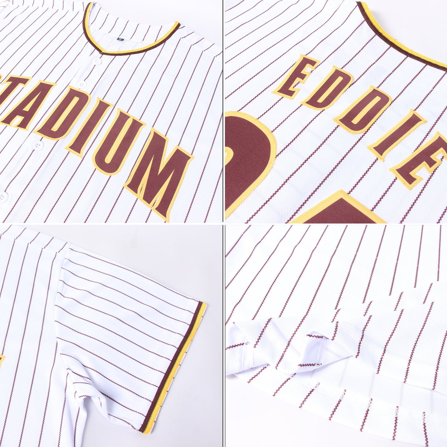 Custom White Brown Pinstripe Brown-Gold Baseball Jersey view 6