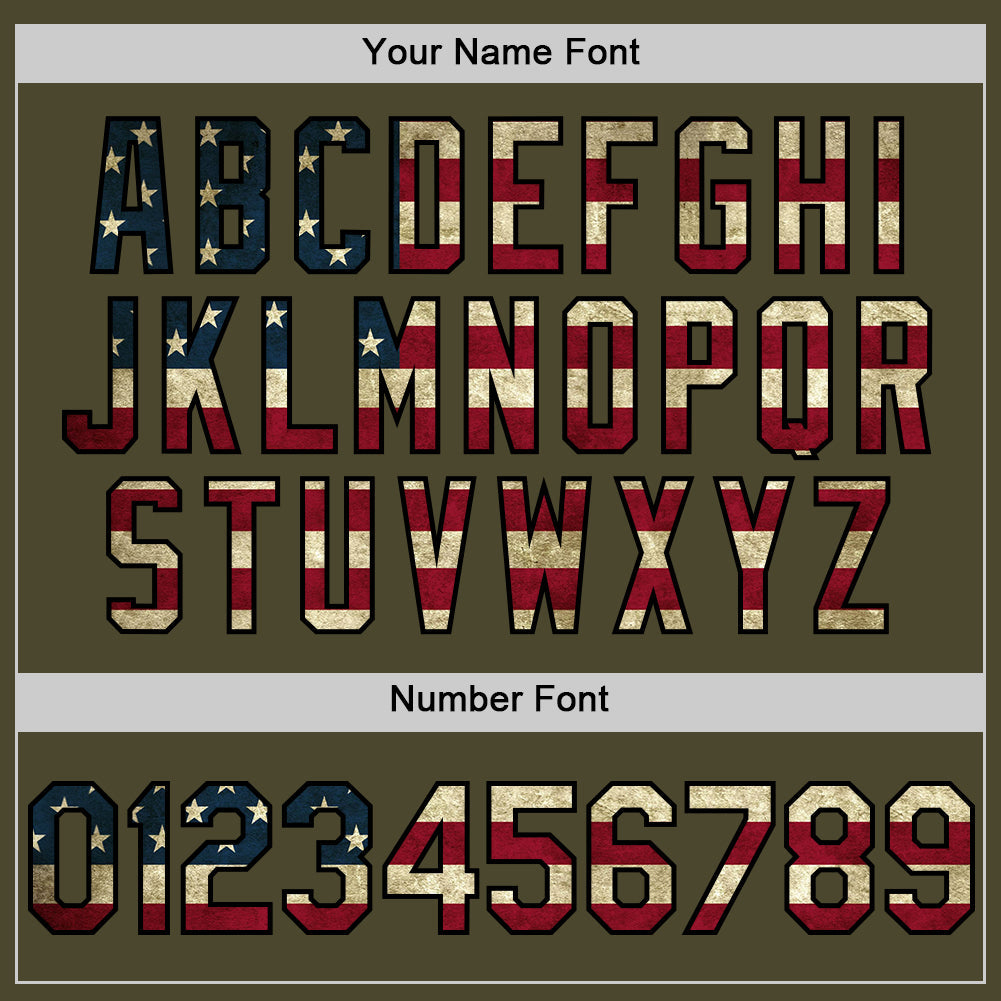 Custom Olive Vintage USA Flag-Black Authentic Sleeveless Salute To Service Baseball Jersey view 4