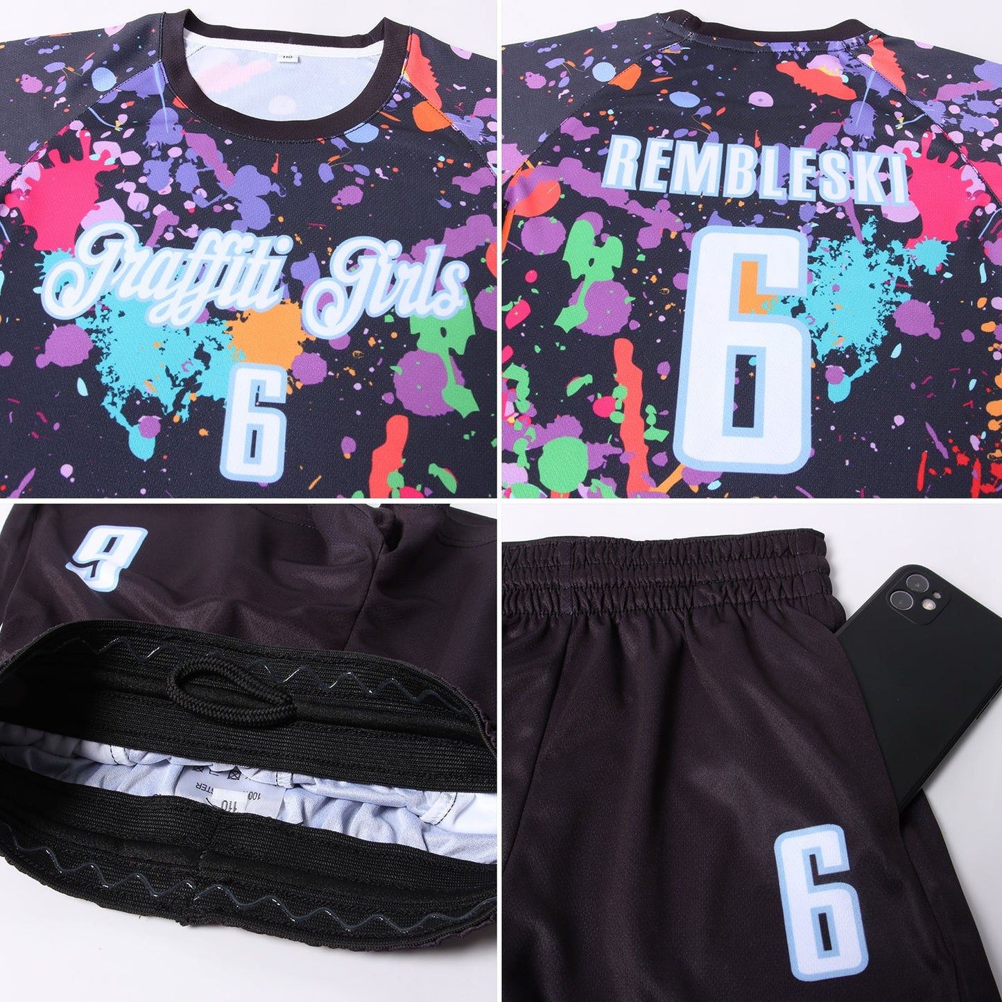Custom Graffiti Pattern White-Light Blue Sublimation Soccer Uniform Jersey view 8