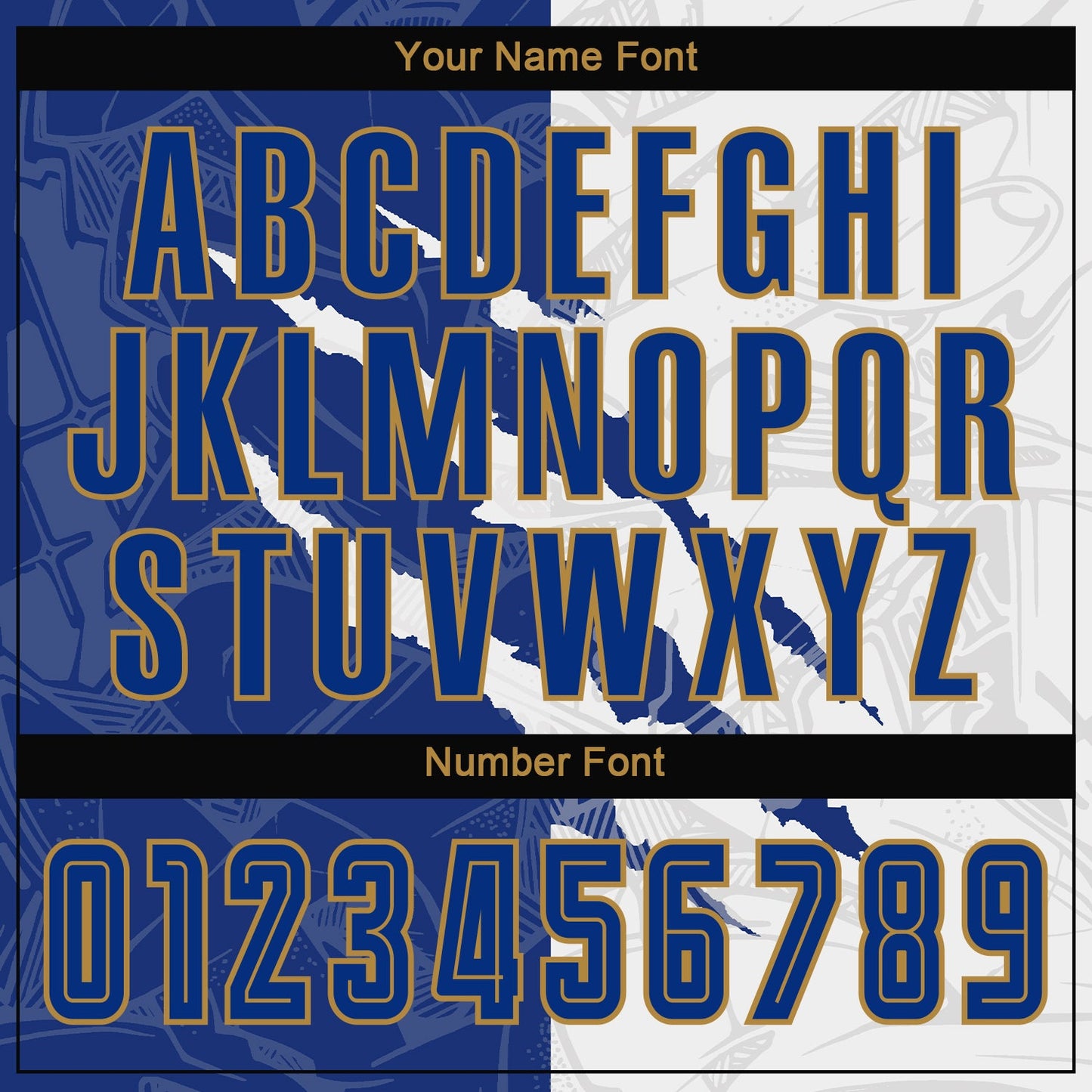 Custom Graffiti Pattern Royal White-Old Gold Scratch Sublimation Soccer Uniform Jersey view 7