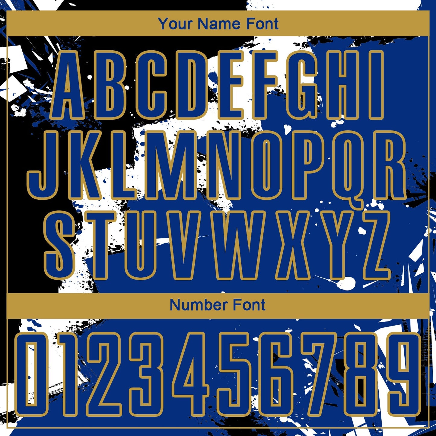 Custom Black Royal-Old Gold Spalsh Sublimation Soccer Uniform Jersey view 6