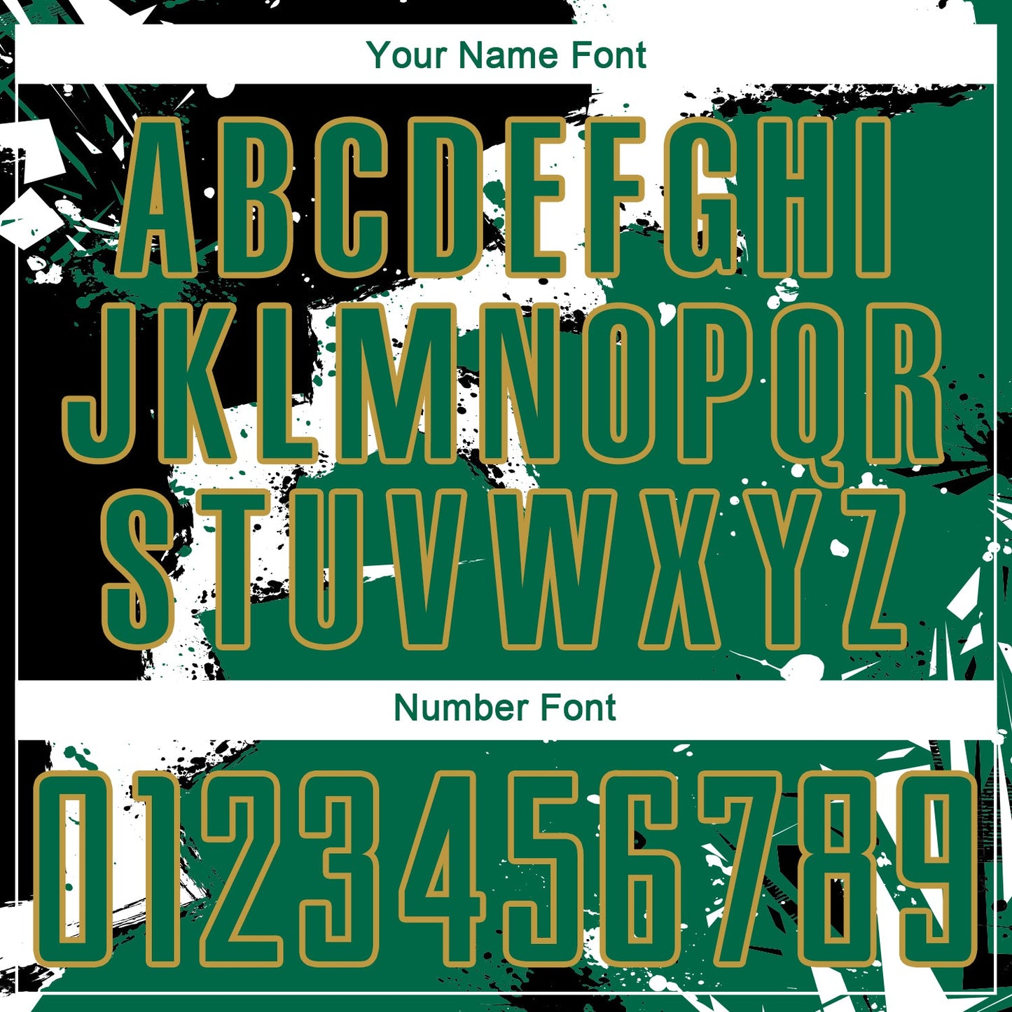 Custom Black Kelly Green-Old Gold Spalsh Sublimation Soccer Uniform Jersey view 6