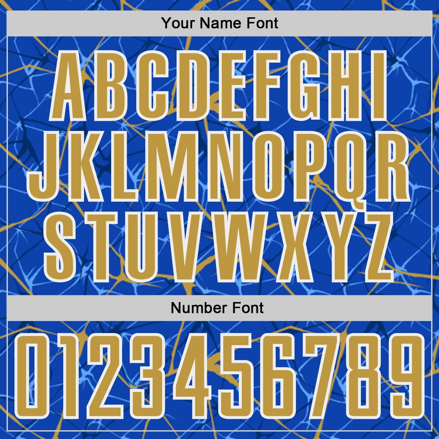 Custom Thunder Blue Old Gold-White Abstract Network Crackle Sublimation Soccer Uniform Jersey view 6