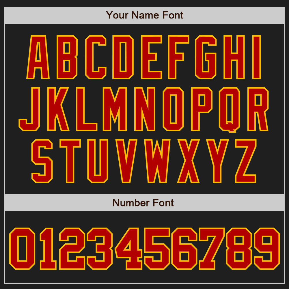 Custom Black Red-Gold Two-Button Unisex Softball Jersey view 5