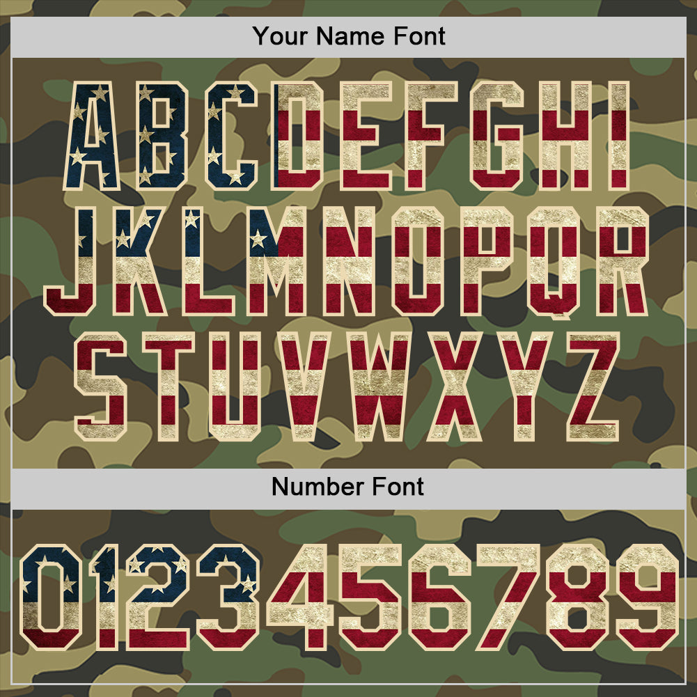 Custom Camo Vintage USA Flag-Cream Salute To Service Two-Button Unisex Softball Jersey view 5