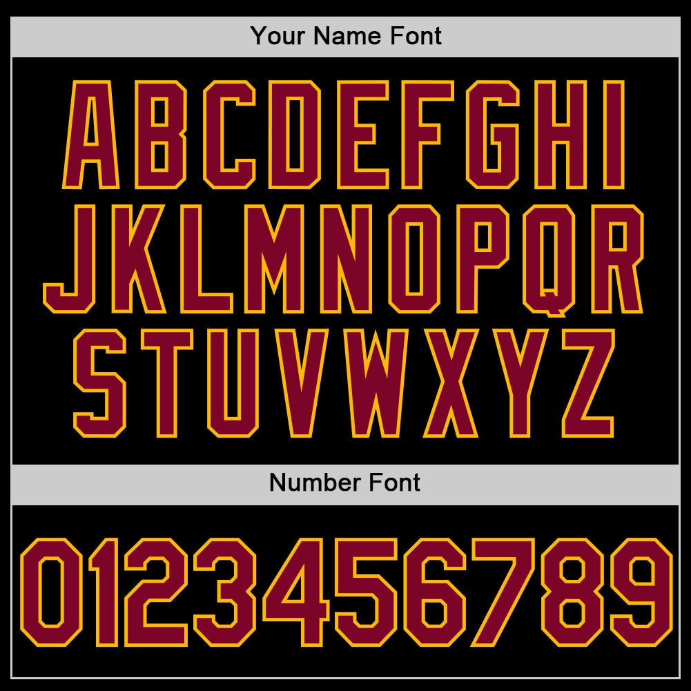 Custom Black Maroon-Gold Two-Button Unisex Softball Jersey view 5
