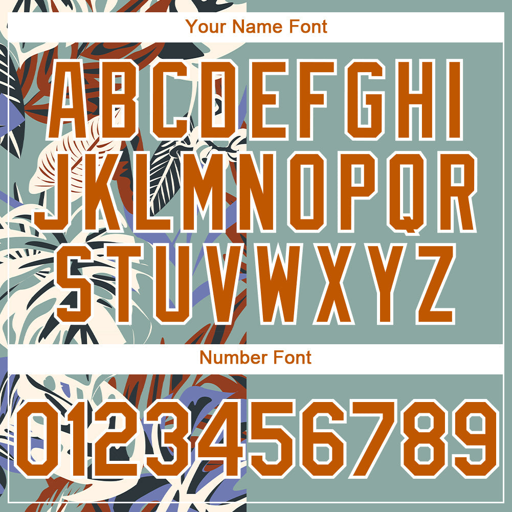 Custom Teal Texas Orange-White 3D Pattern Hawaii Tropical Palm Leaves Two-Button Unisex Softball Jersey view 5