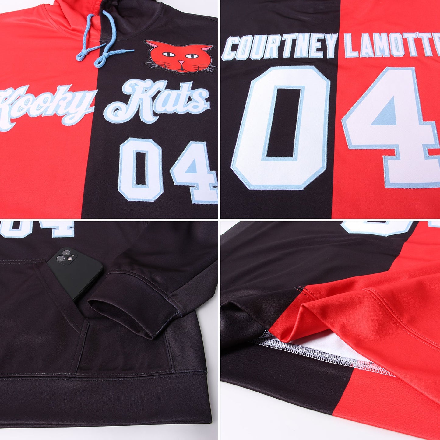 Custom Stitched Red White-Black Split Fashion Sports Pullover Sweatshirt Hoodie view 7