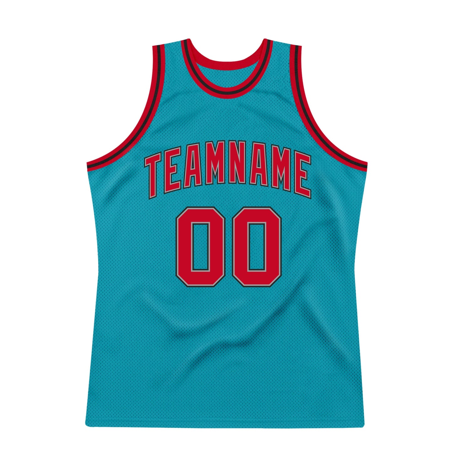 Custom Teal Red-Black Authentic Throwback Basketball Jersey view 7