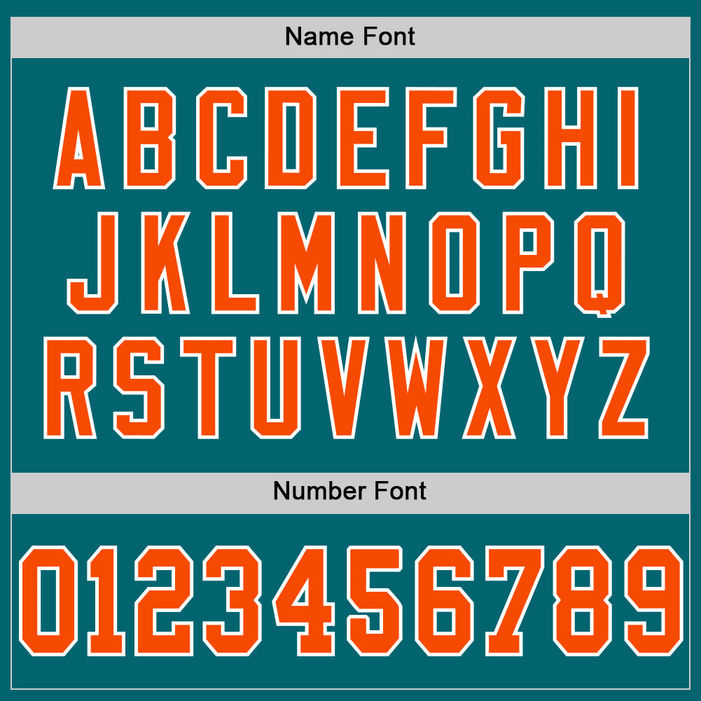 Custom Teal Orange-White Mesh Authentic Throwback Football Jersey view 4