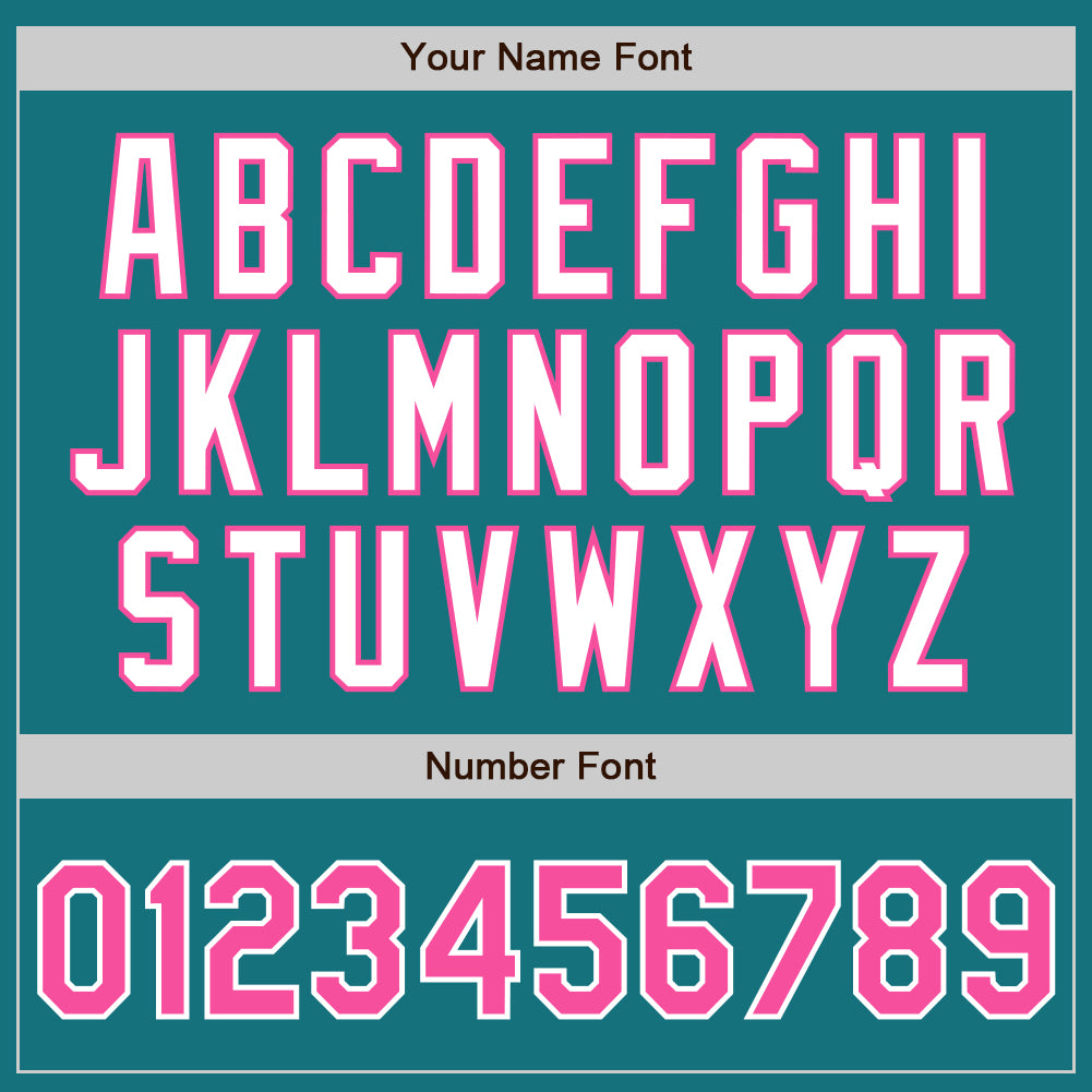 Custom Teal Pink-White Authentic Baseball Jersey view 5