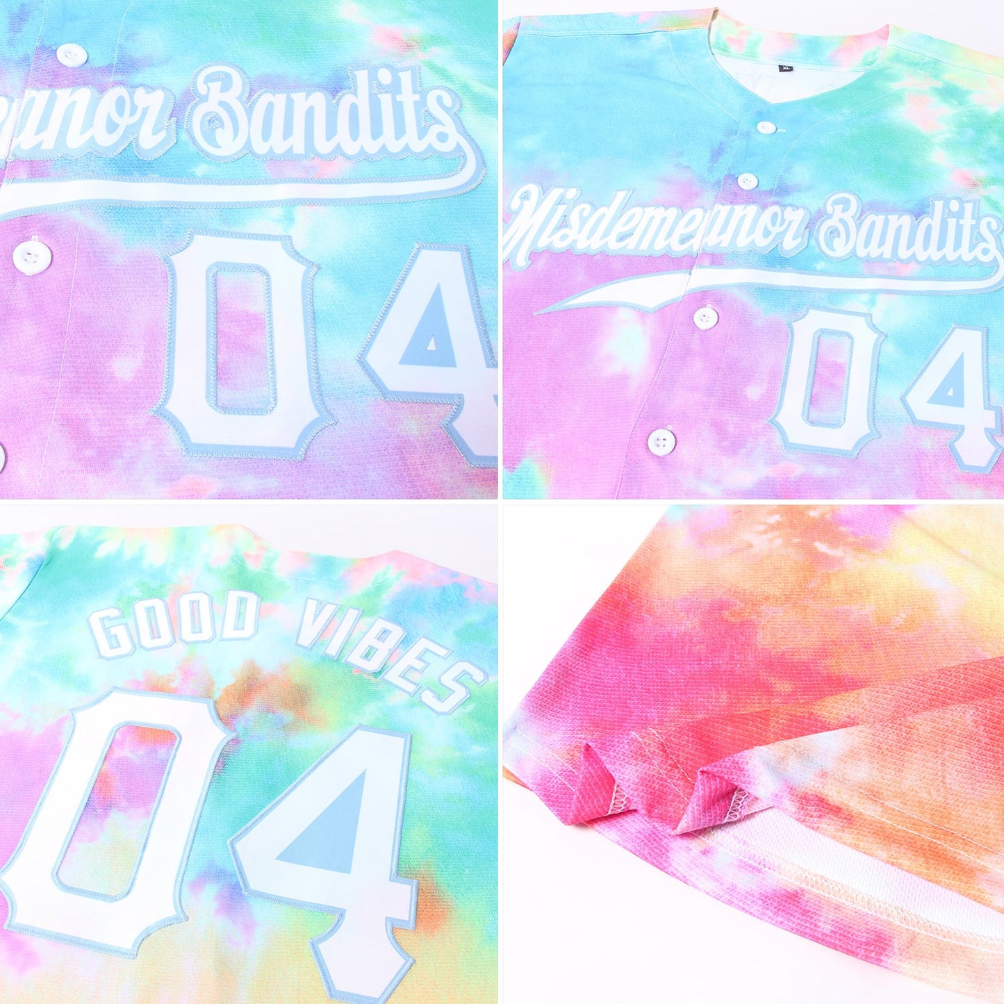 Custom Tie Dye White-Light Blue 3D Rainbow Authentic Baseball Jersey view 6
