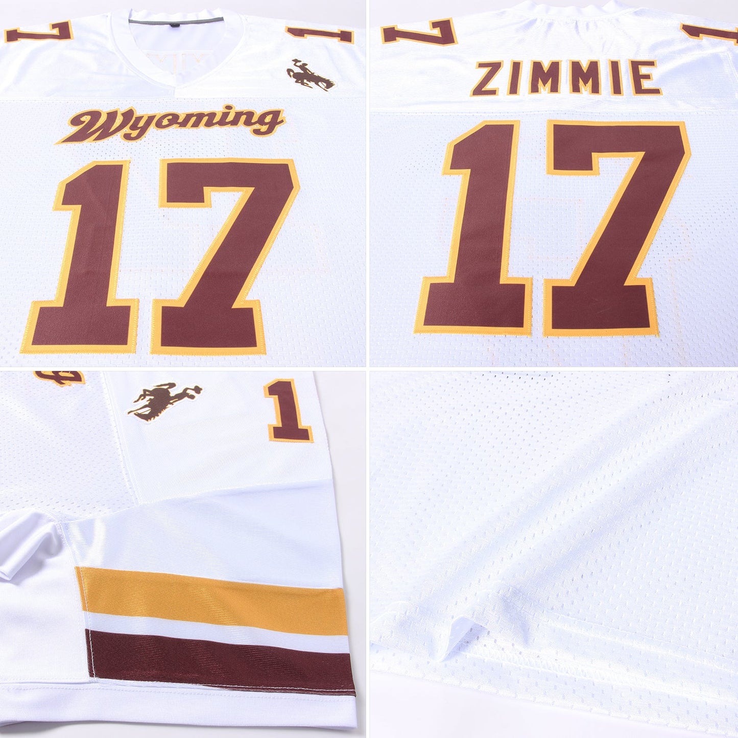 Custom White Brown-Gold Mesh Authentic Football Jersey view 5