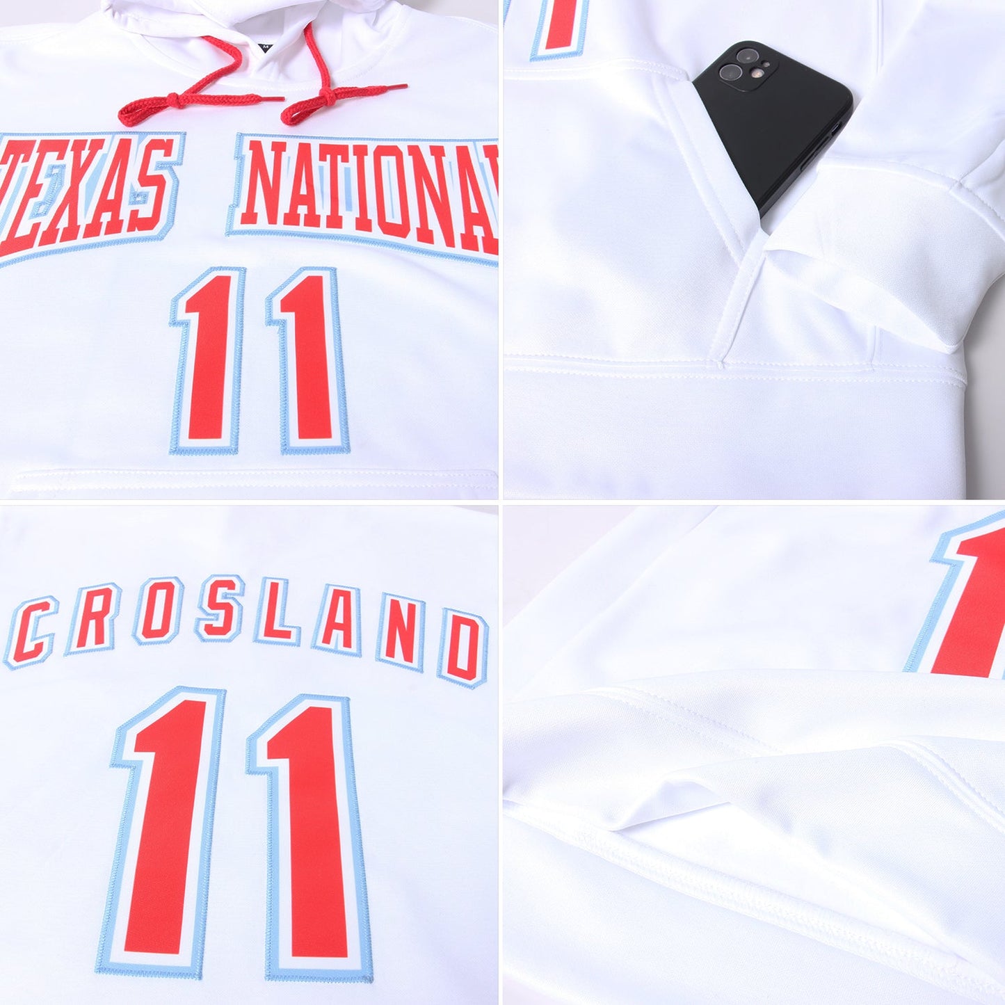 Custom Stitched White Red-Light Blue Sports Pullover Sweatshirt Hoodie view 5
