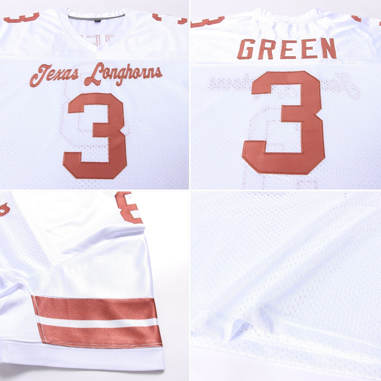 Custom White Texas Orange Mesh Authentic Football Jersey view 5