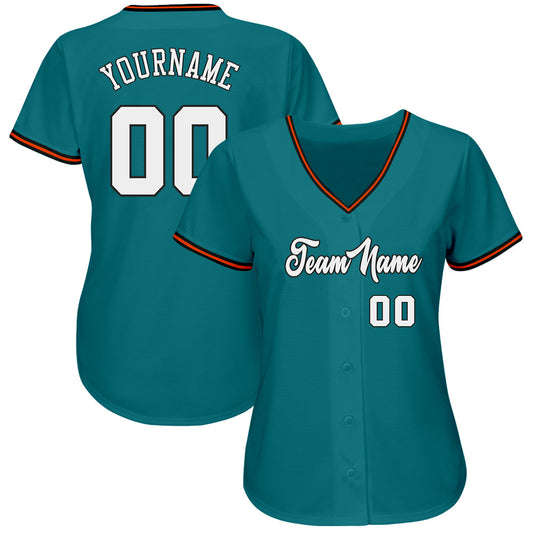 Custom Teal White-Orange Authentic Baseball Jersey view 2