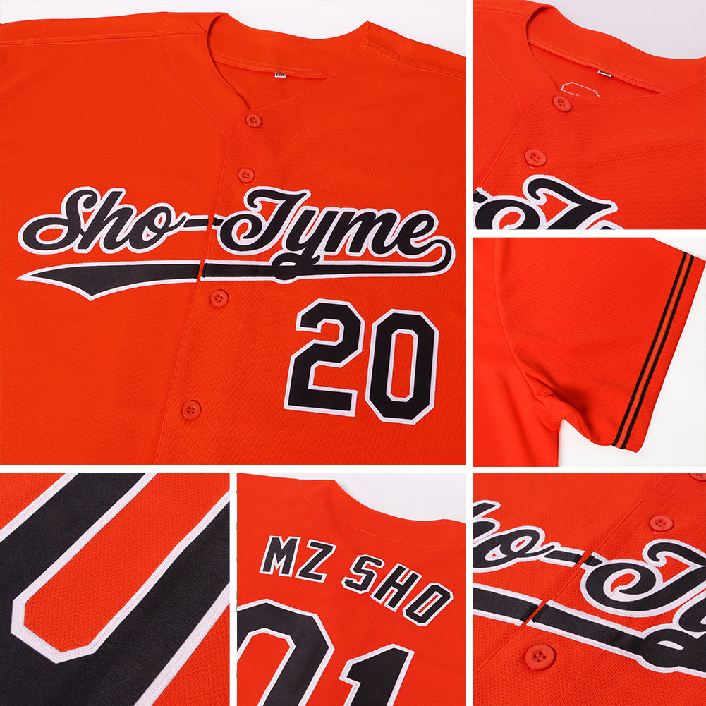 Custom Orange Black-White Baseball Jersey view 6