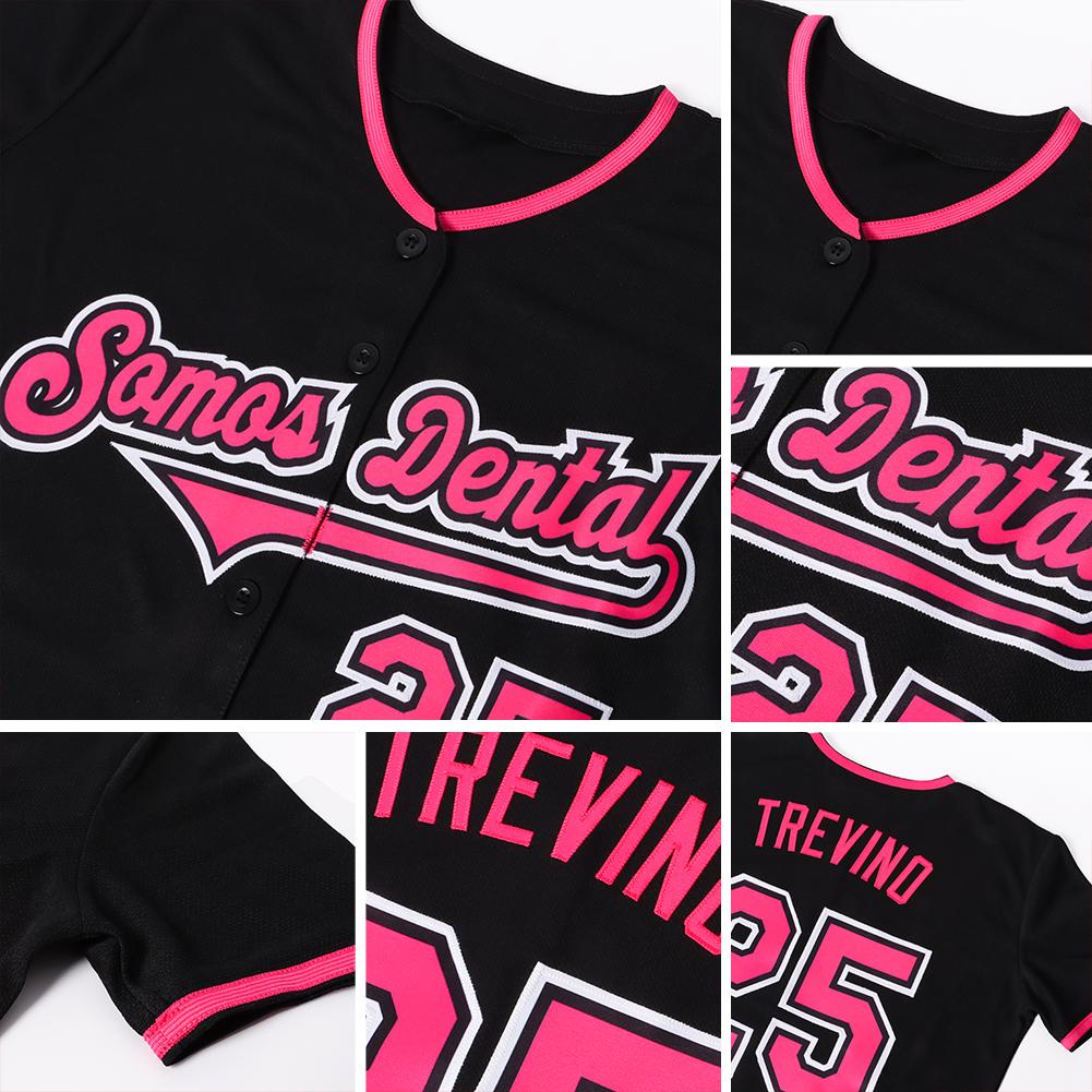 Custom Black Pink-White Authentic Baseball Jersey view 6