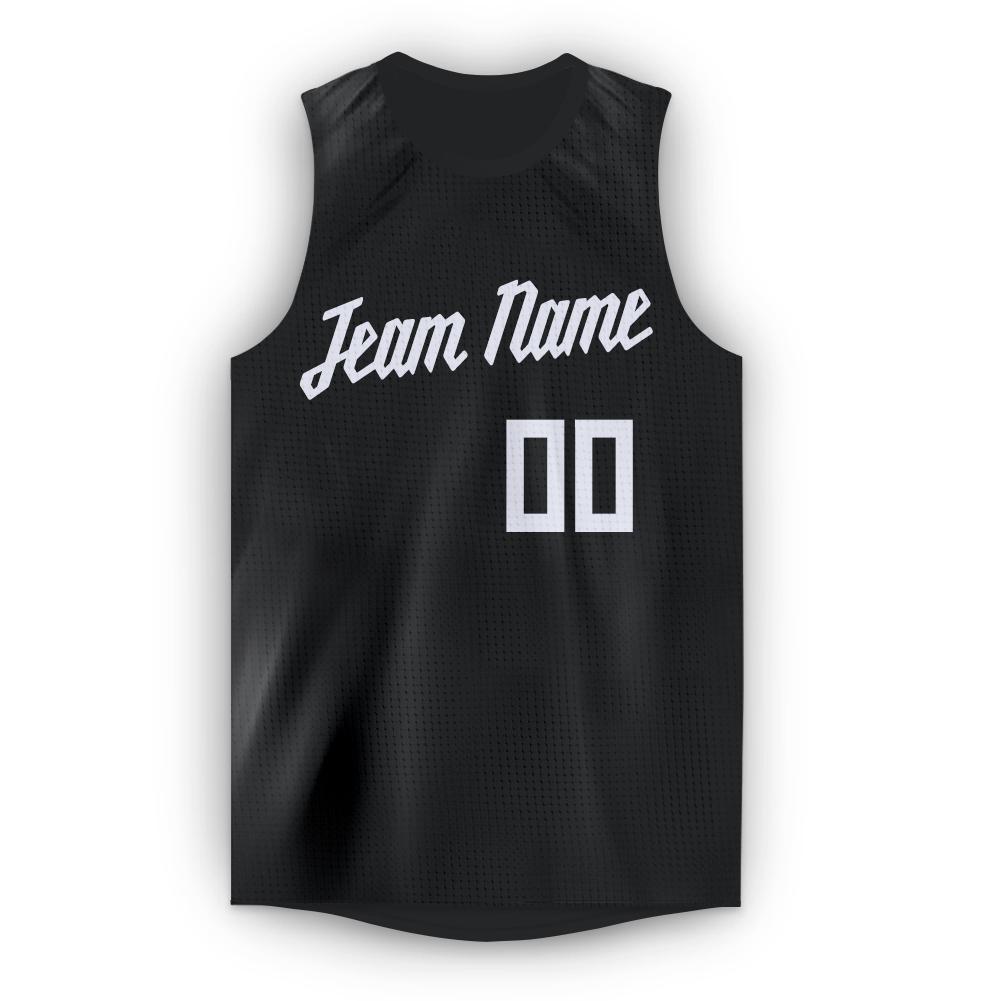 Custom Black White Round Neck Basketball Jersey view 5