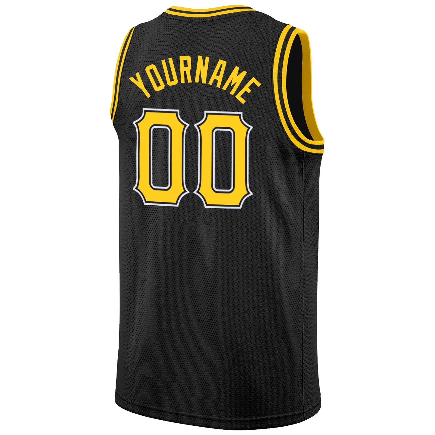 Custom Black Gold-White Round Neck Rib-Knit Basketball Jersey view 8
