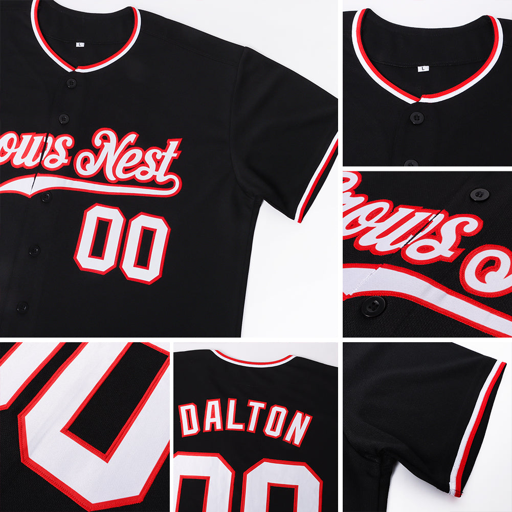 Custom Black White-Red Authentic Baseball Jersey view 6