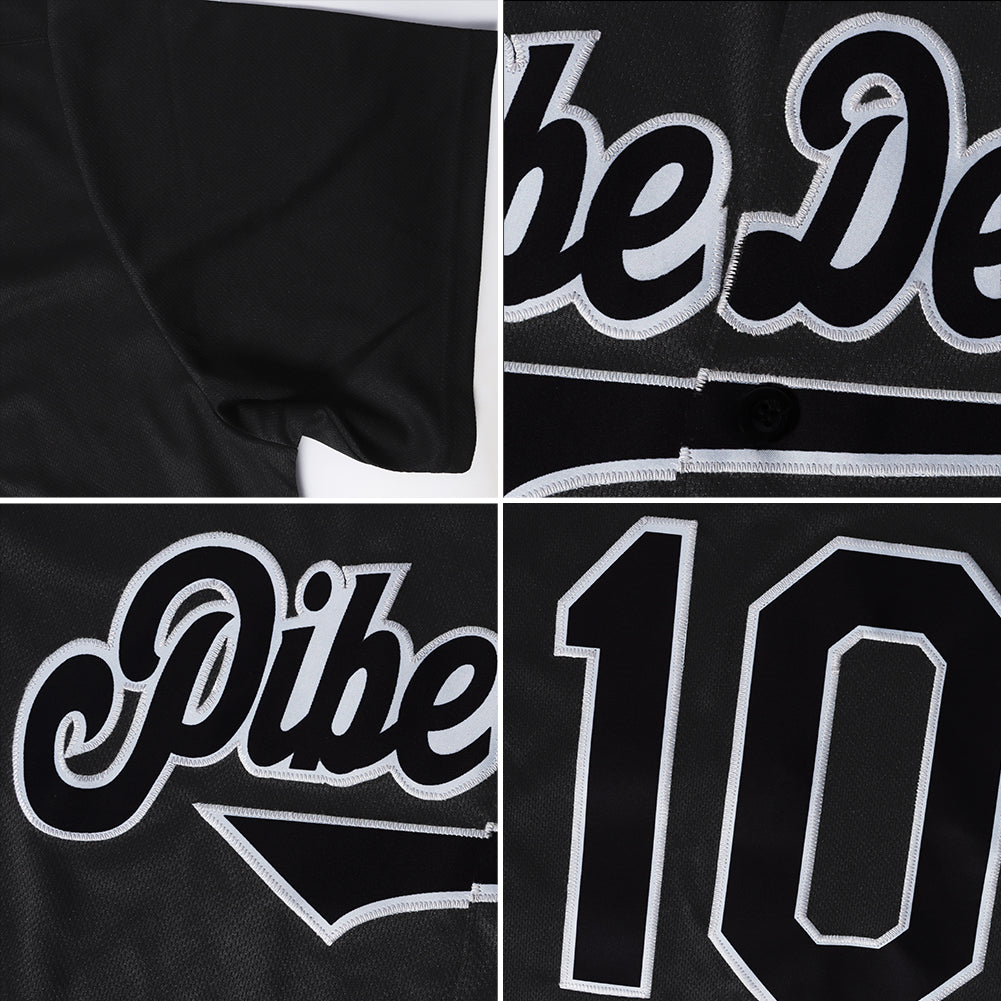 Custom Black White-Hunter Green Authentic Throwback Rib-Knit Baseball Jersey Shirt view 7