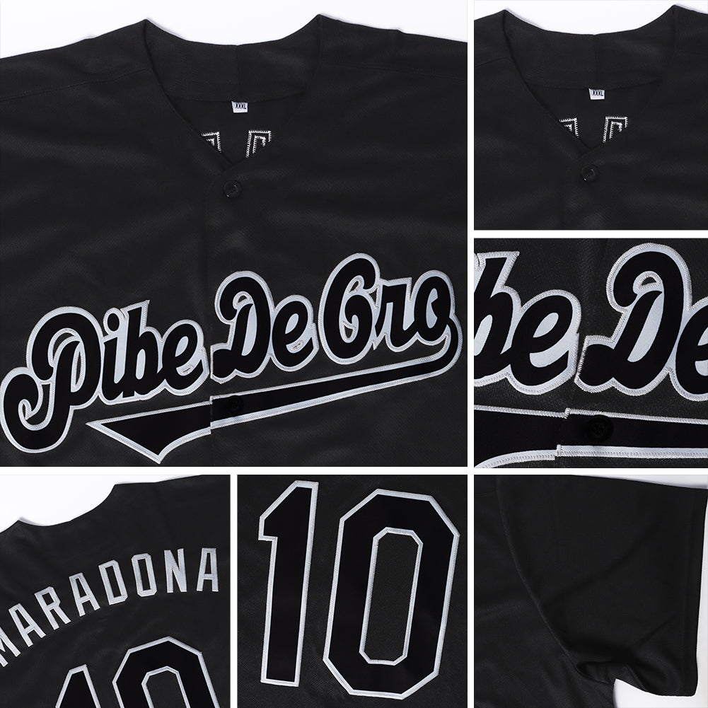 Custom Black White-Panther Blue Authentic Baseball Jersey view 6