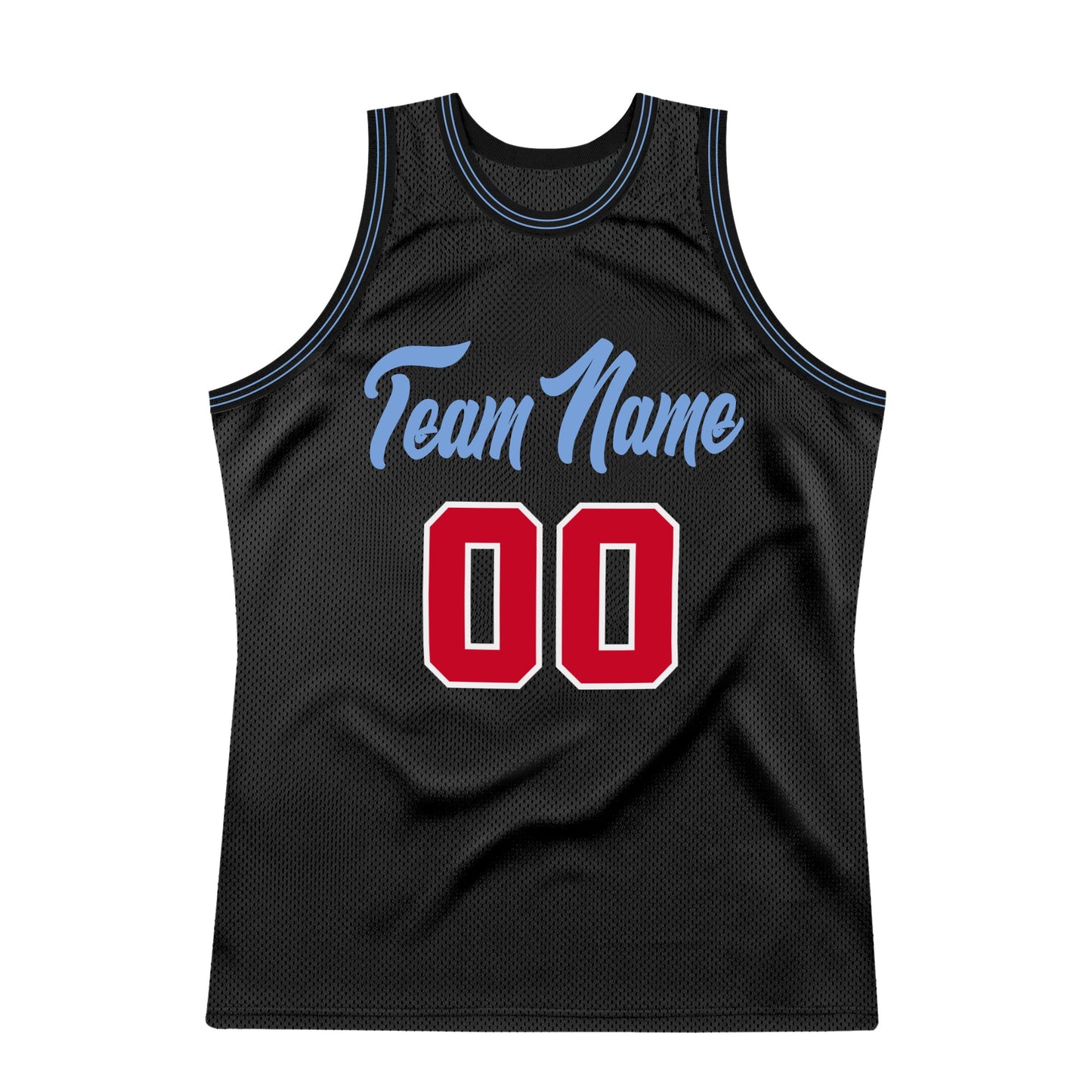 Custom Black Red-Light Blue Authentic Throwback Basketball Jersey view 7