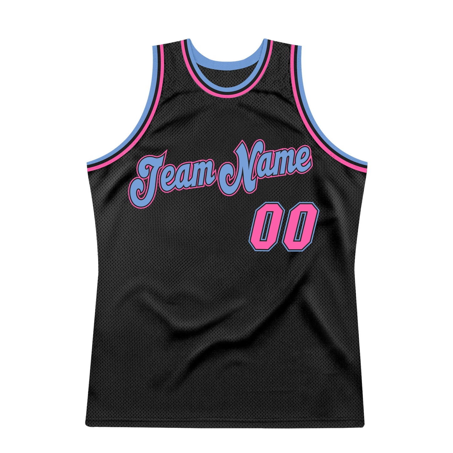Custom Black Pink-Light Blue Authentic Throwback Basketball Jersey view 7