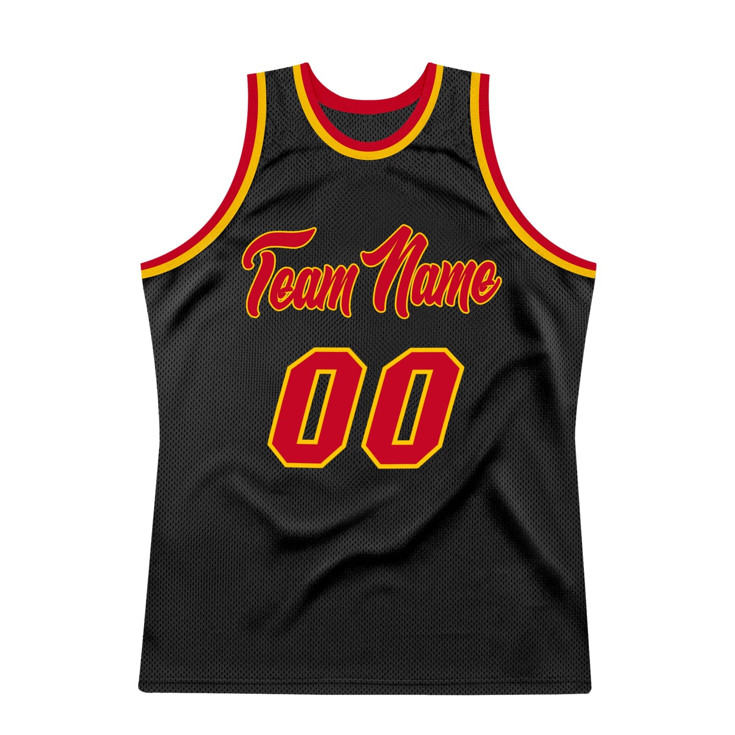 Custom Black Red-Gold Authentic Throwback Basketball Jersey view 6
