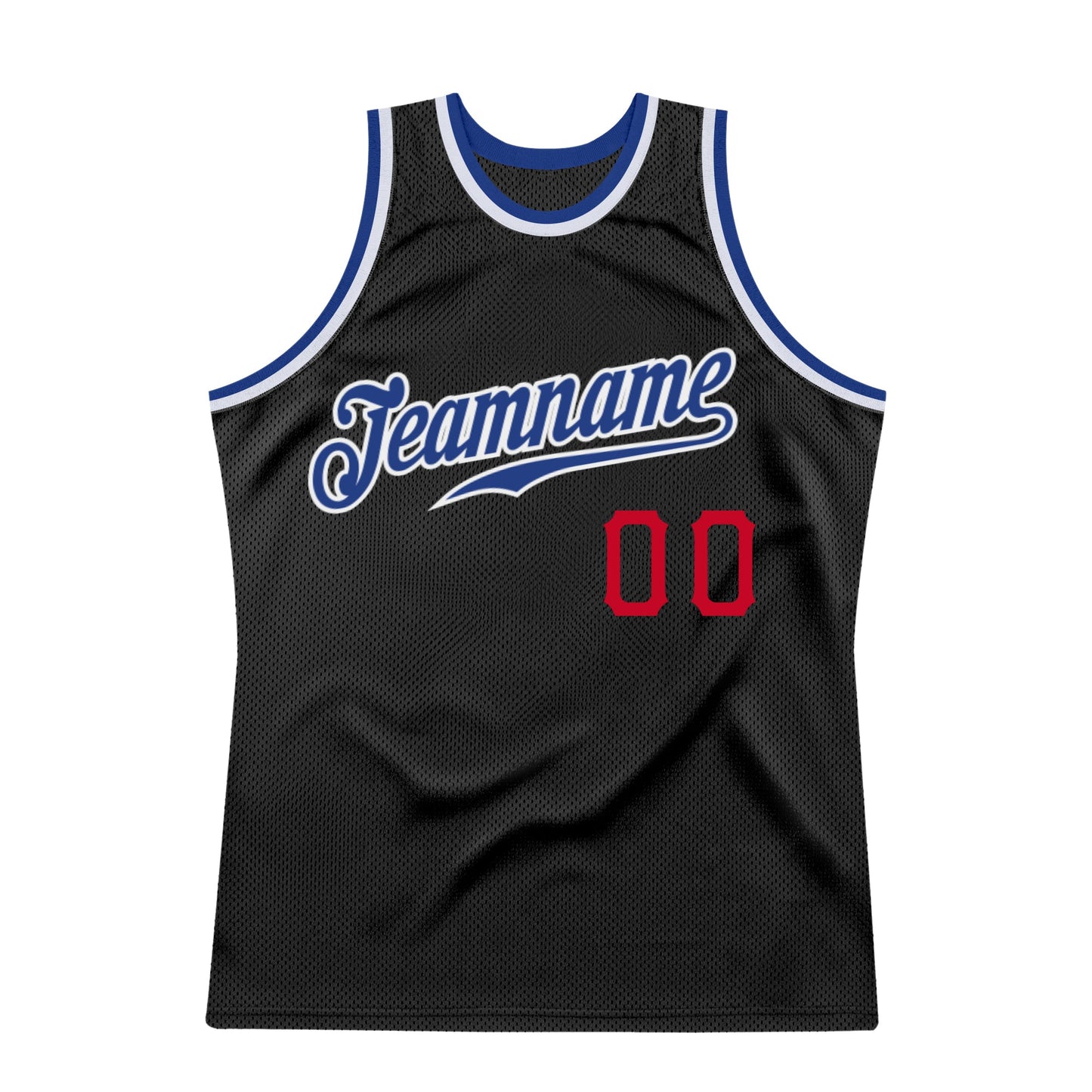 Custom Black Royal-Red Authentic Throwback Basketball Jersey view 6