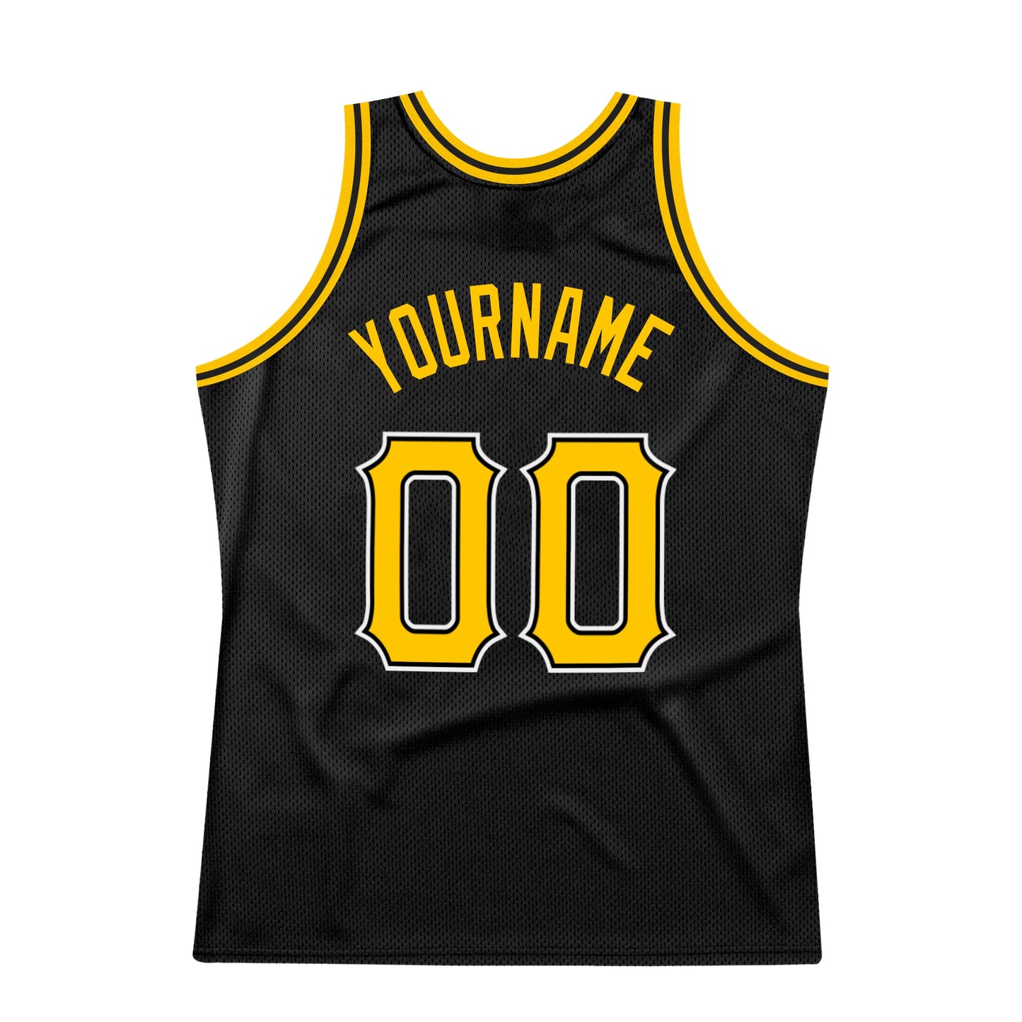 Custom Black Gold-White Authentic Throwback Basketball Jersey view 6