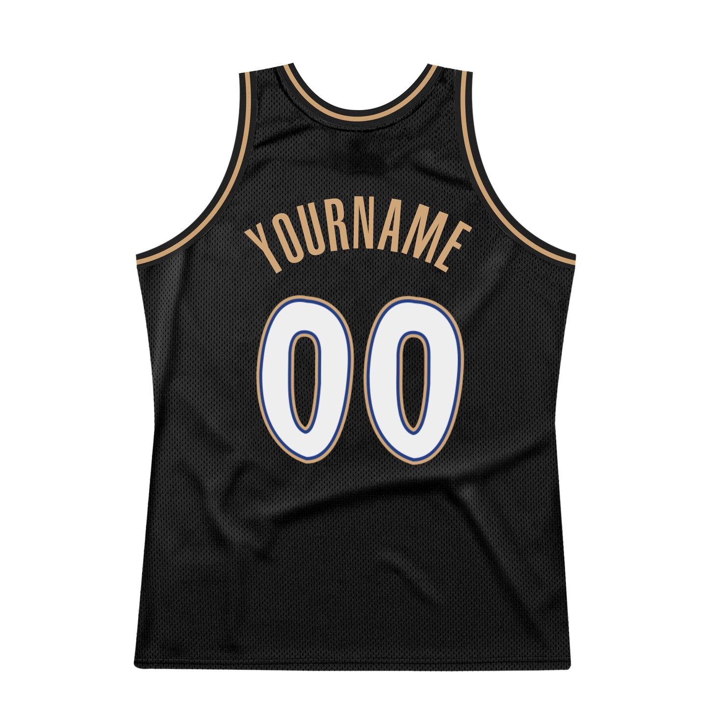 Custom Black White-Old Gold Authentic Throwback Basketball Jersey view 6