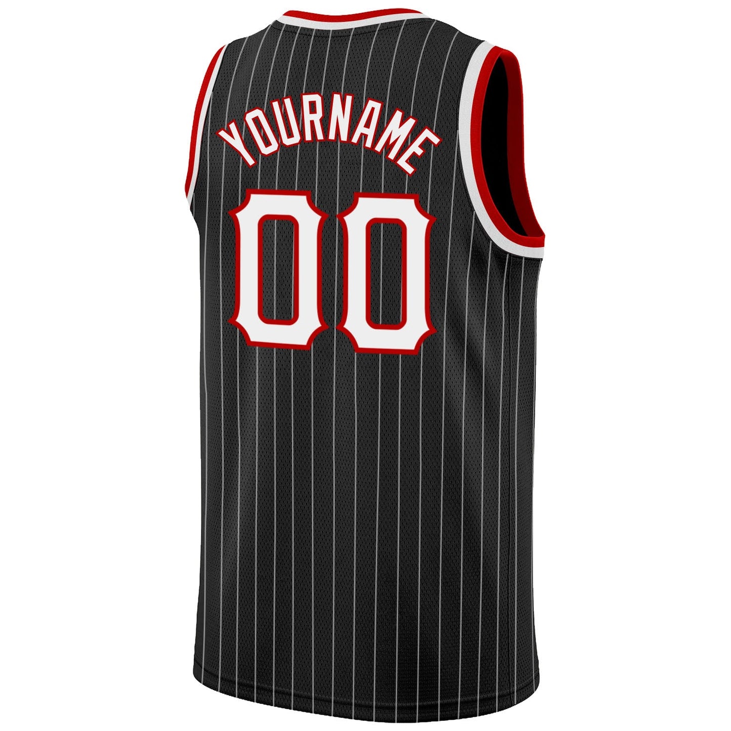 Custom Black White Pinstripe White-Red Authentic Basketball Jersey view 6