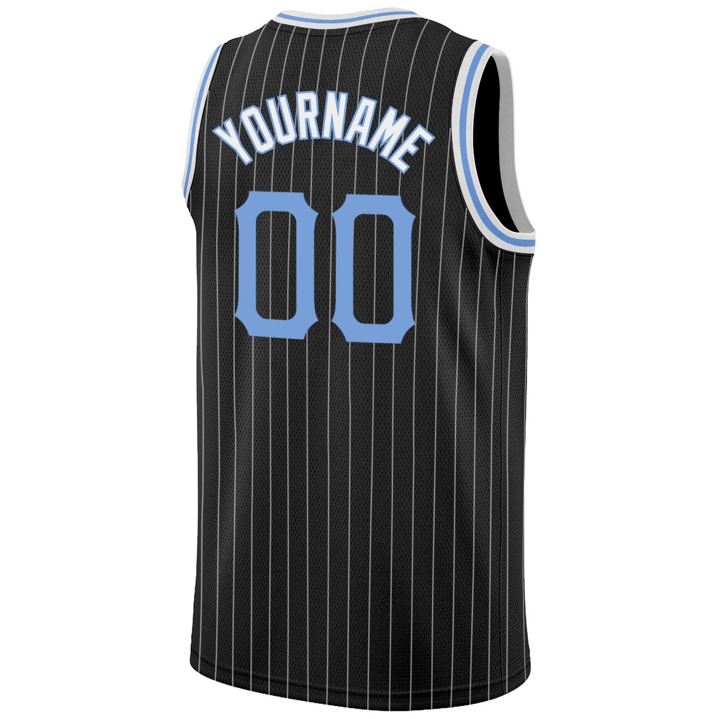 Custom Black White Pinstripe Light Blue-White Authentic Basketball Jersey view 6