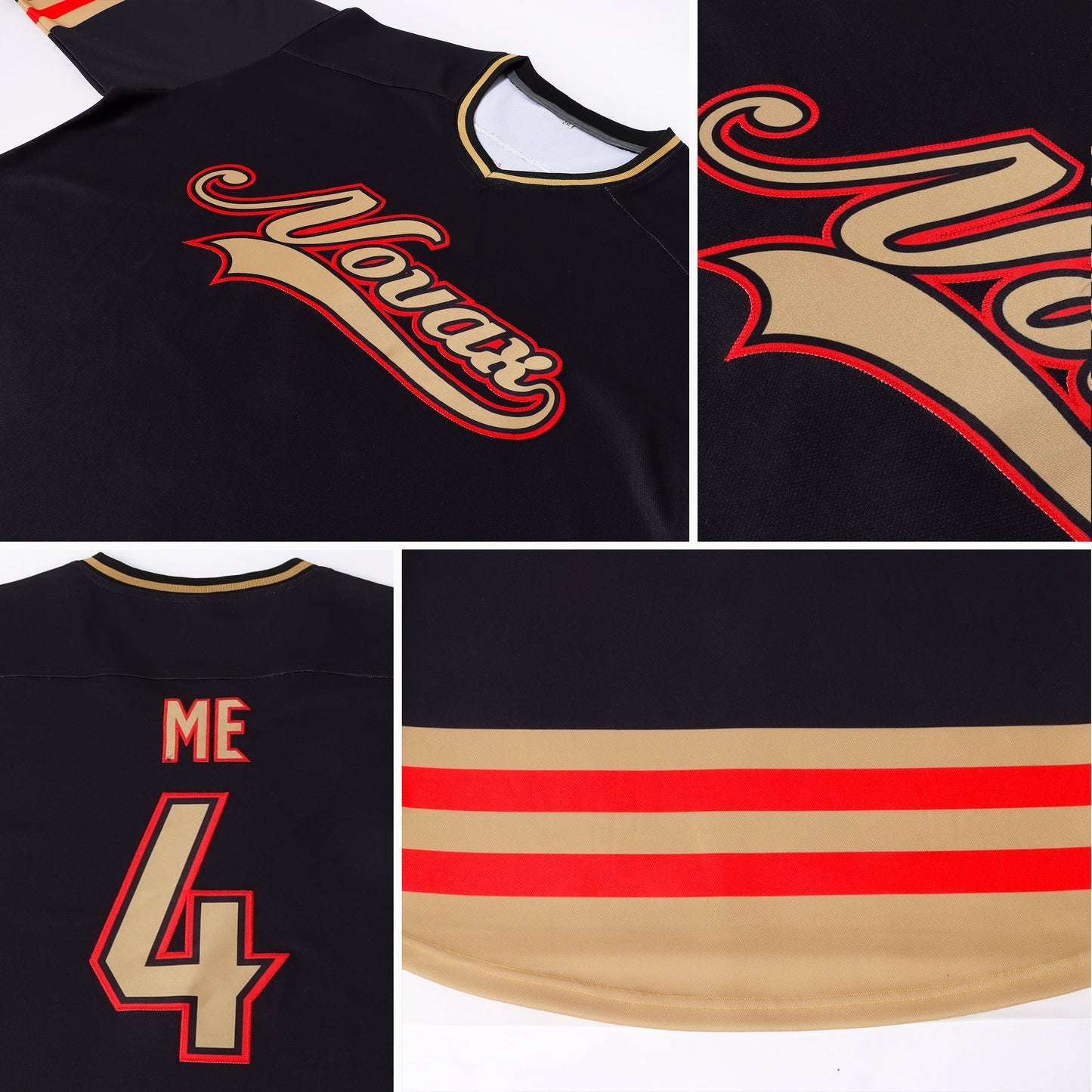 Custom Black Old Gold-Red Hockey Jersey view 7