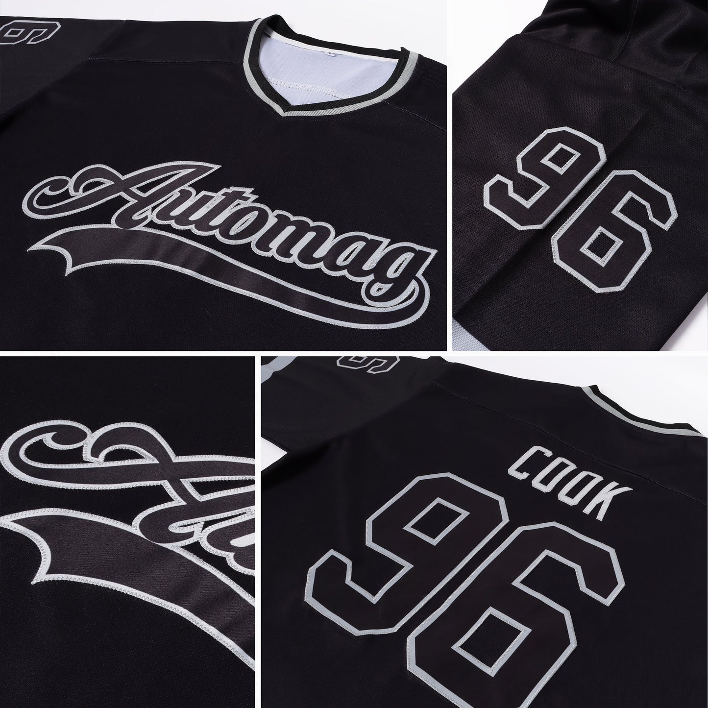 Custom Black Black-Gray Hockey Jersey view 5