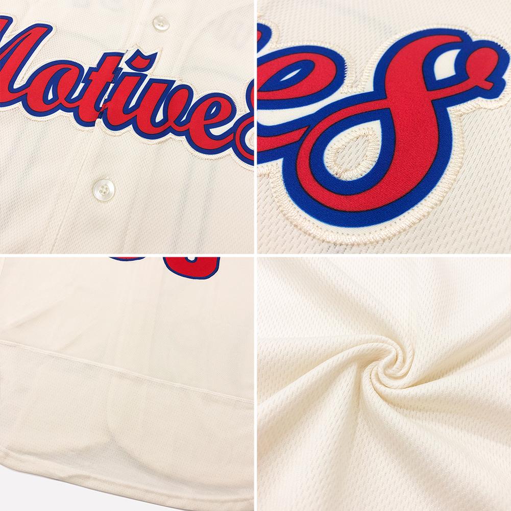 Custom Cream Red-Navy Authentic Baseball Jersey view 6