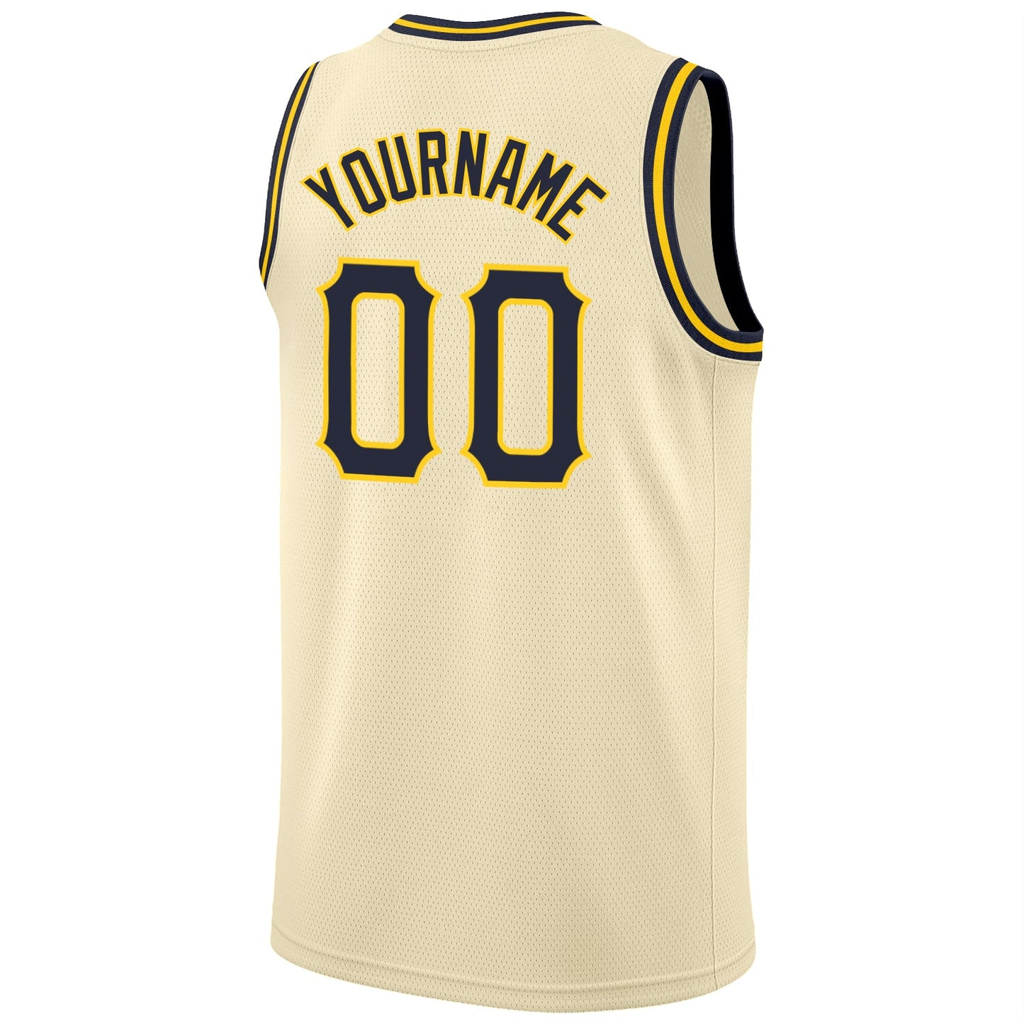 Custom Cream Navy-Gold Round Neck Rib-Knit Basketball Jersey view 6