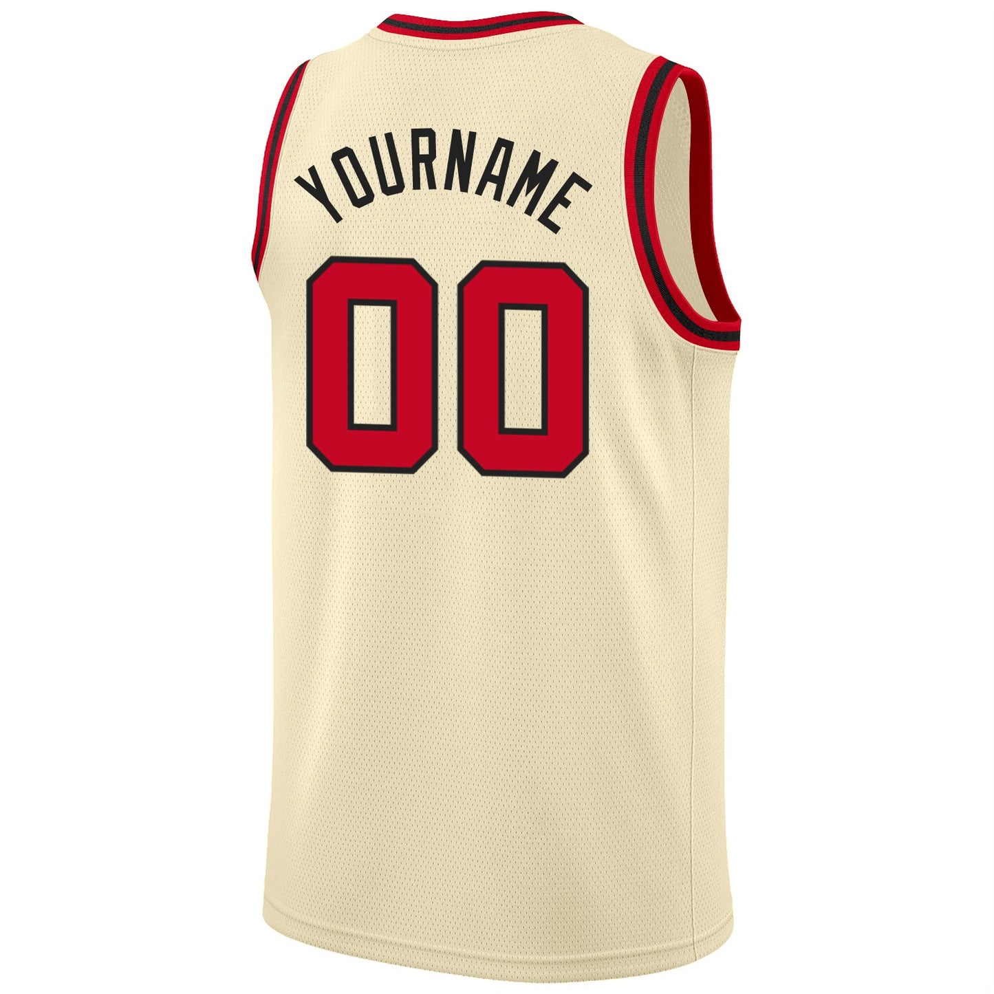 Custom Cream Red-Black Round Neck Rib-Knit Basketball Jersey view 7
