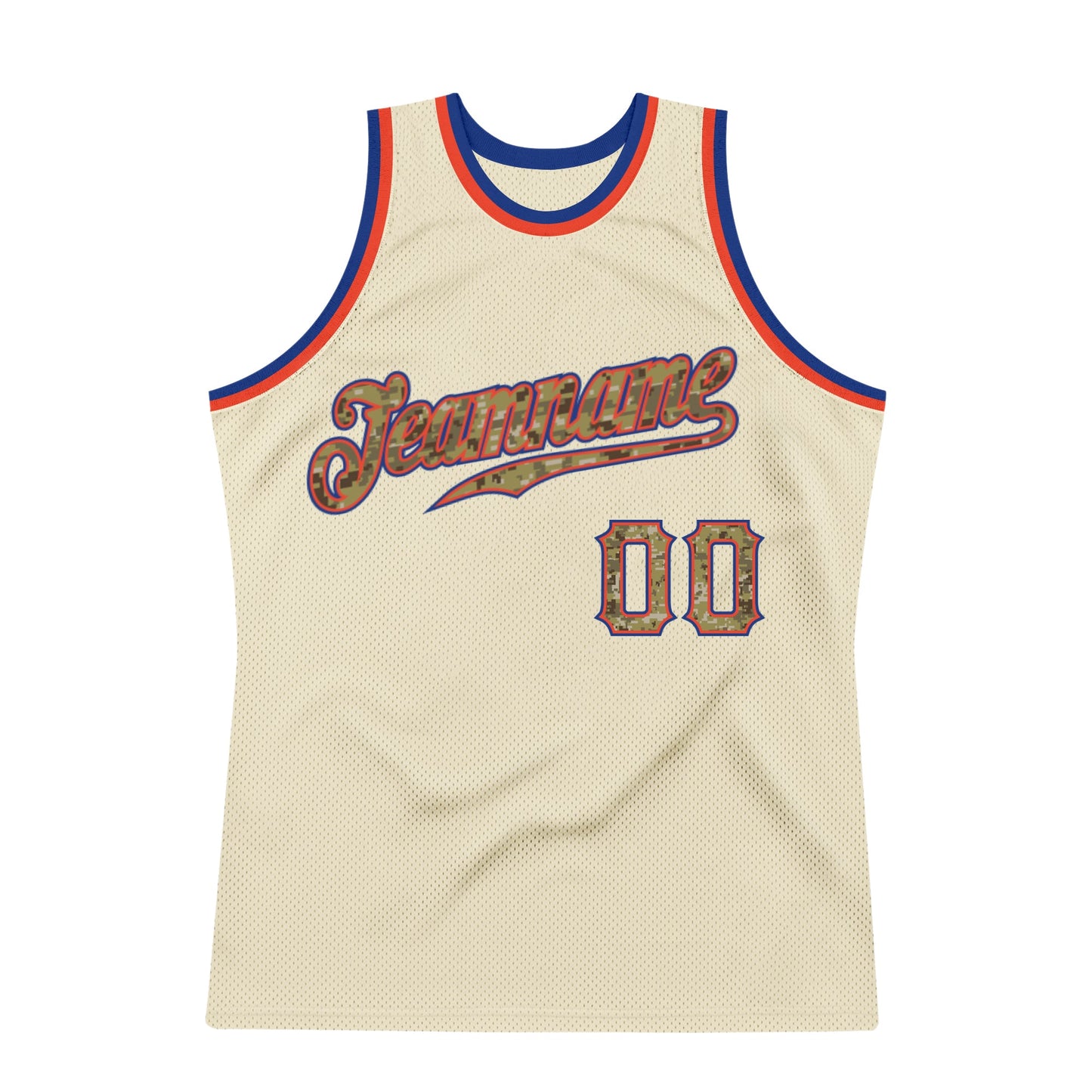 Custom Cream Camo-Royal Authentic Throwback Basketball Jersey view 6