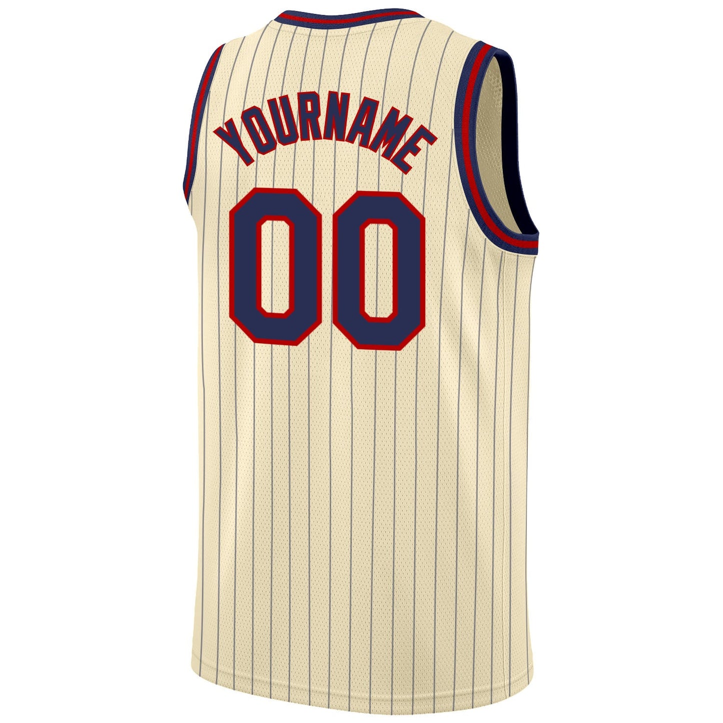 Custom Cream Navy Pinstripe Navy-Red Authentic Basketball Jersey view 6