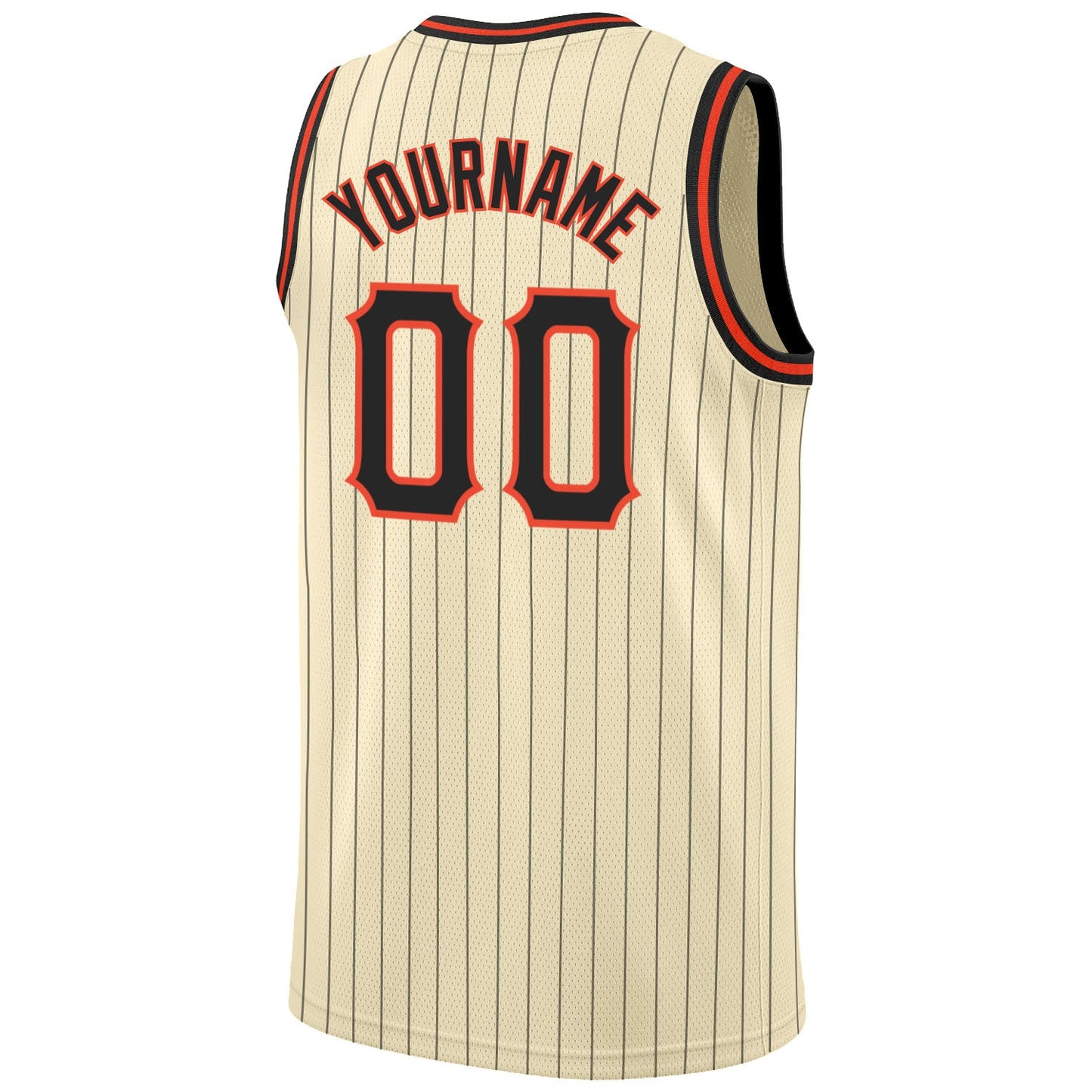 Custom Cream Black Pinstripe Black-Orange Authentic Basketball Jersey view 6