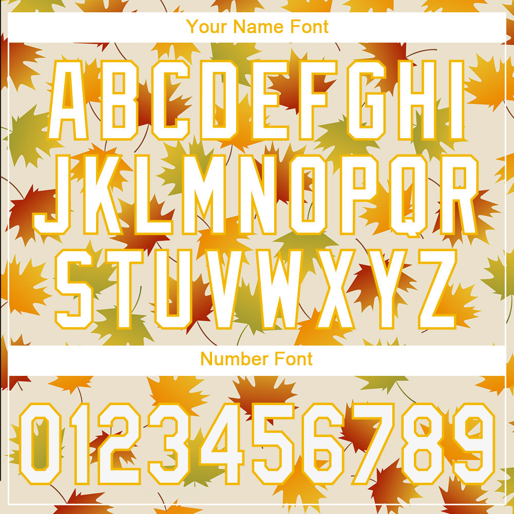 Custom Cream White-Gold 3D Pattern Design Maple Leaf Authentic Baseball Jersey view 5