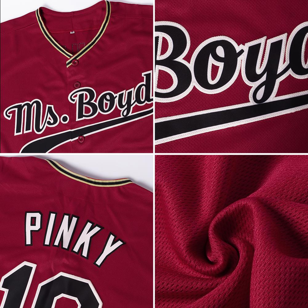 Custom Crimson Black-Gold Authentic Baseball Jersey view 6