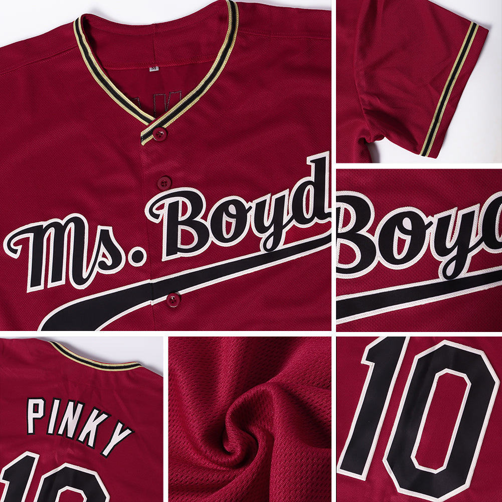 Custom Crimson Black-City Cream Authentic Baseball Jersey view 6