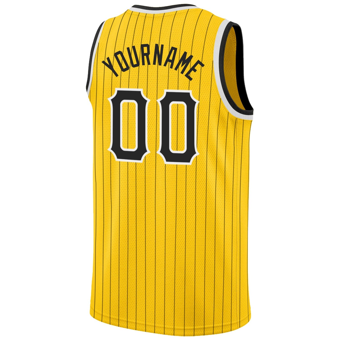 Custom Gold Black Pinstripe Black-White Authentic Basketball Jersey view 6