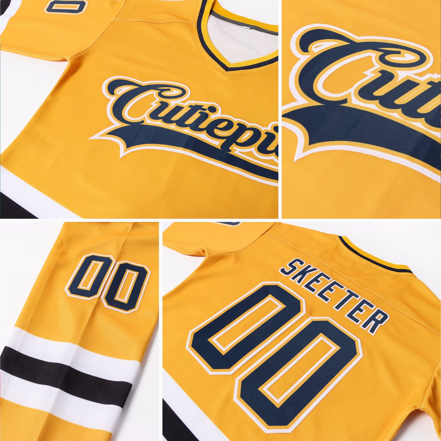 Custom Gold Navy-White Hockey Jersey view 5