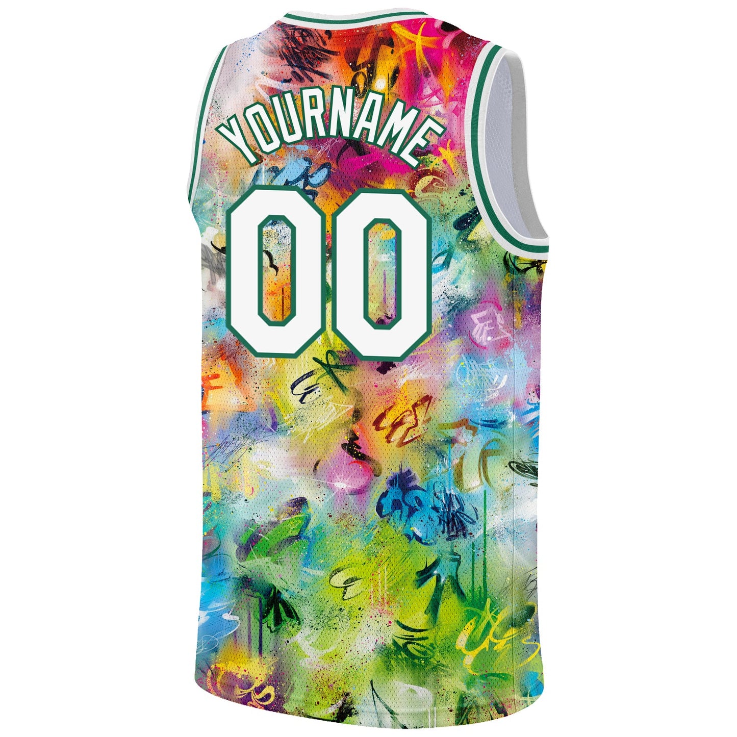 Custom Scratch Graffiti Pattern White-Kelly Green 3D Authentic Basketball Jersey view 6